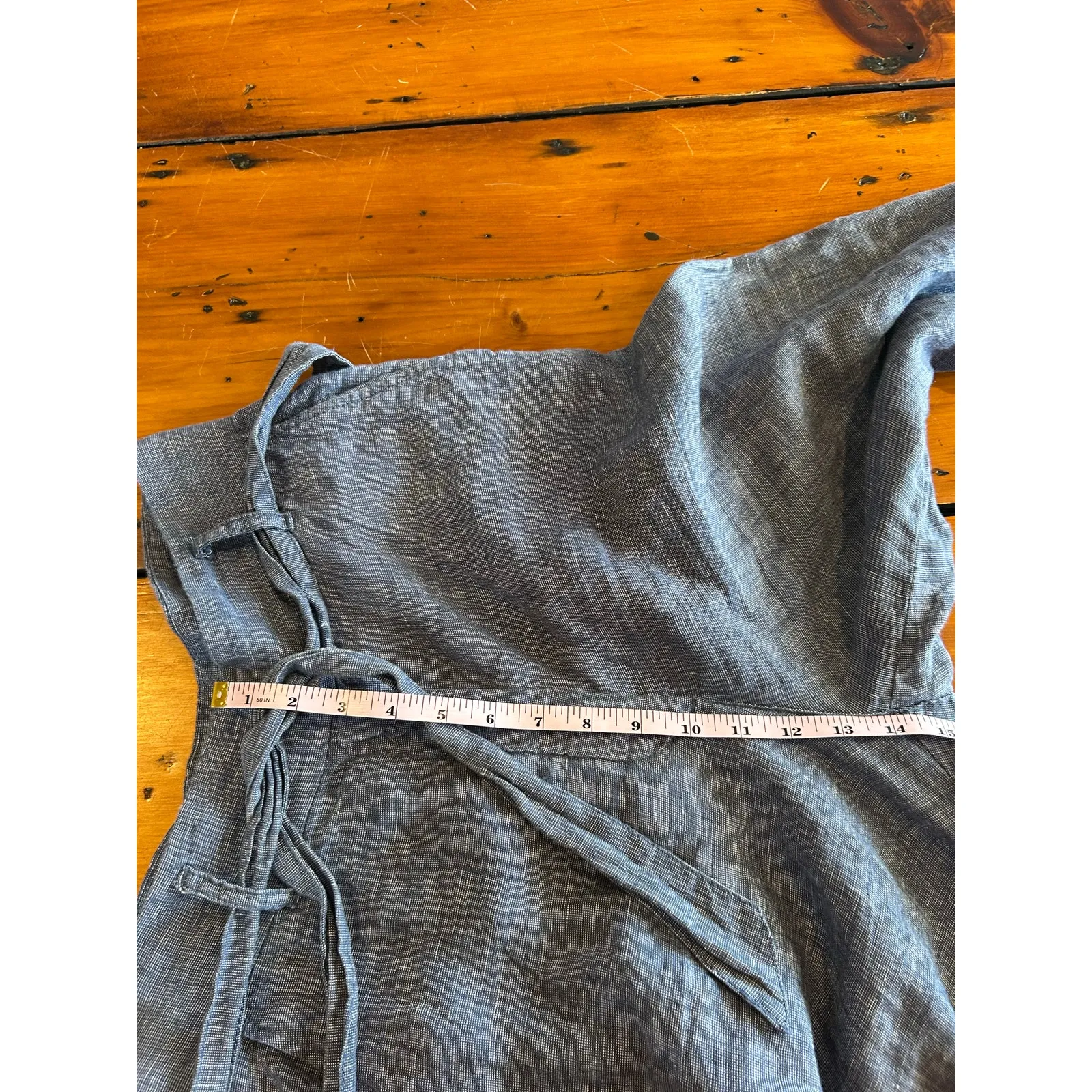 C&C California 100% linen pants size 8 wide leg blue belted high waist - Image 8