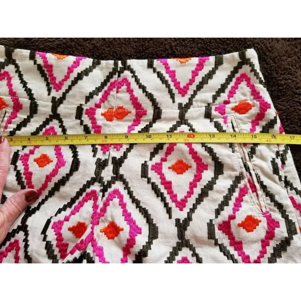 Ann Taylor Loft Embroidered Linen Olive Pink Orange The Riviera Shorts Size 00 - Image 5