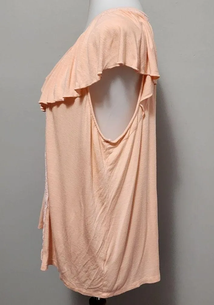 Maurices Peach Ruffled Lace Panel Vneck Tank Size 1X - Image 4