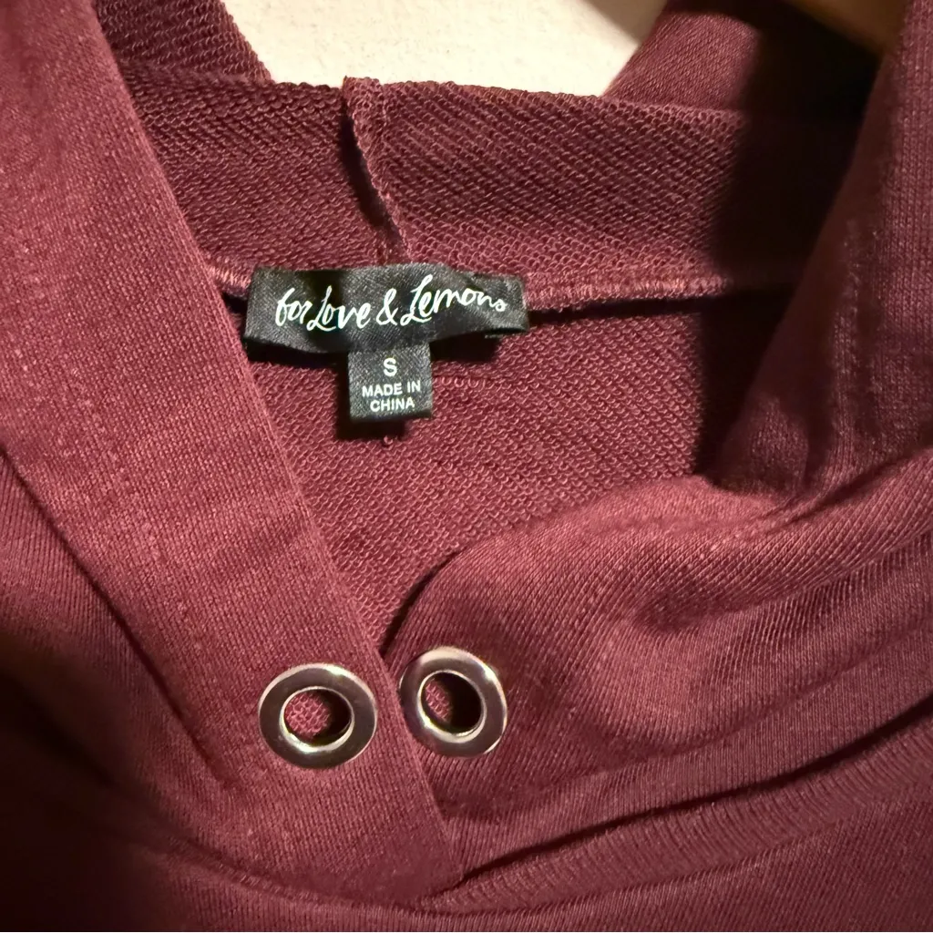 For Love & Lemons Ellie Sweatshirt Burgundy Cropped Ballon Sleeve- Size Small - Image 6