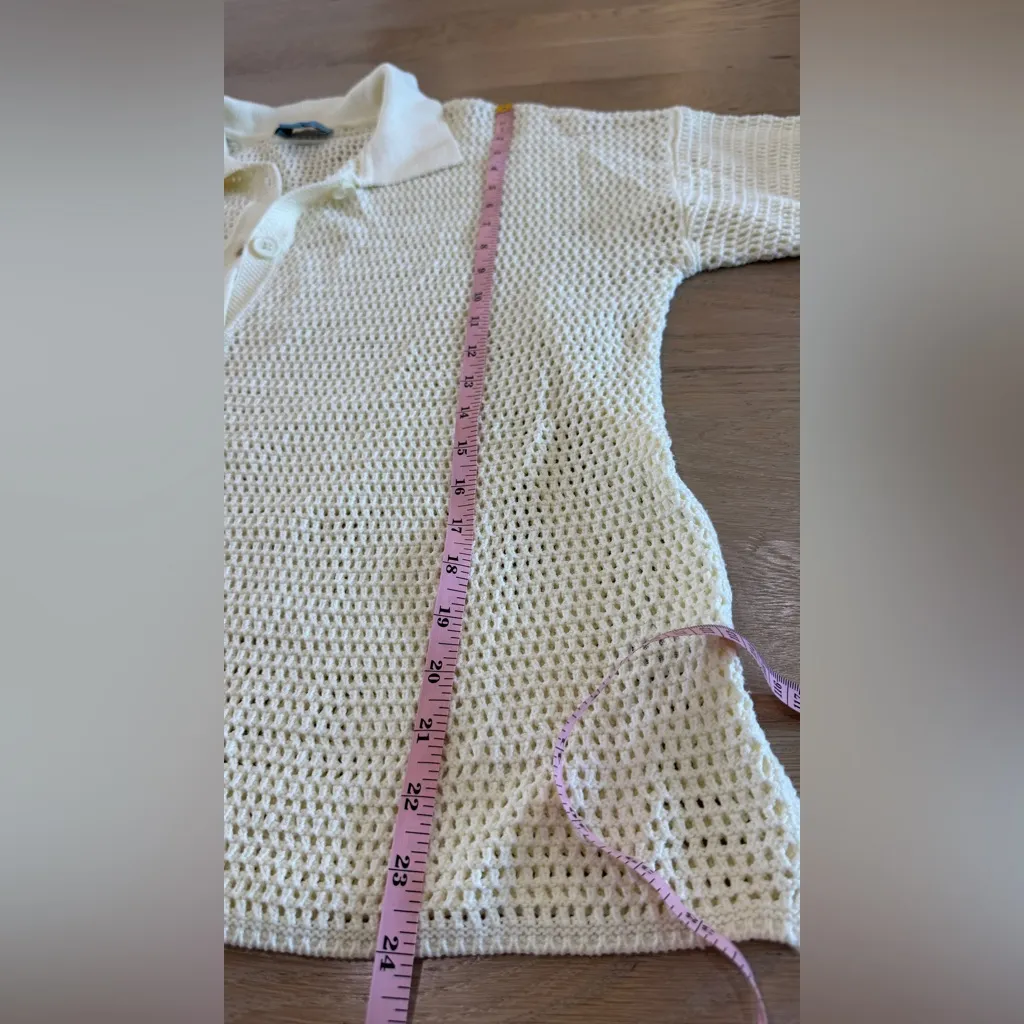 CeCe knit collared button down sweater cream size large - Image 5
