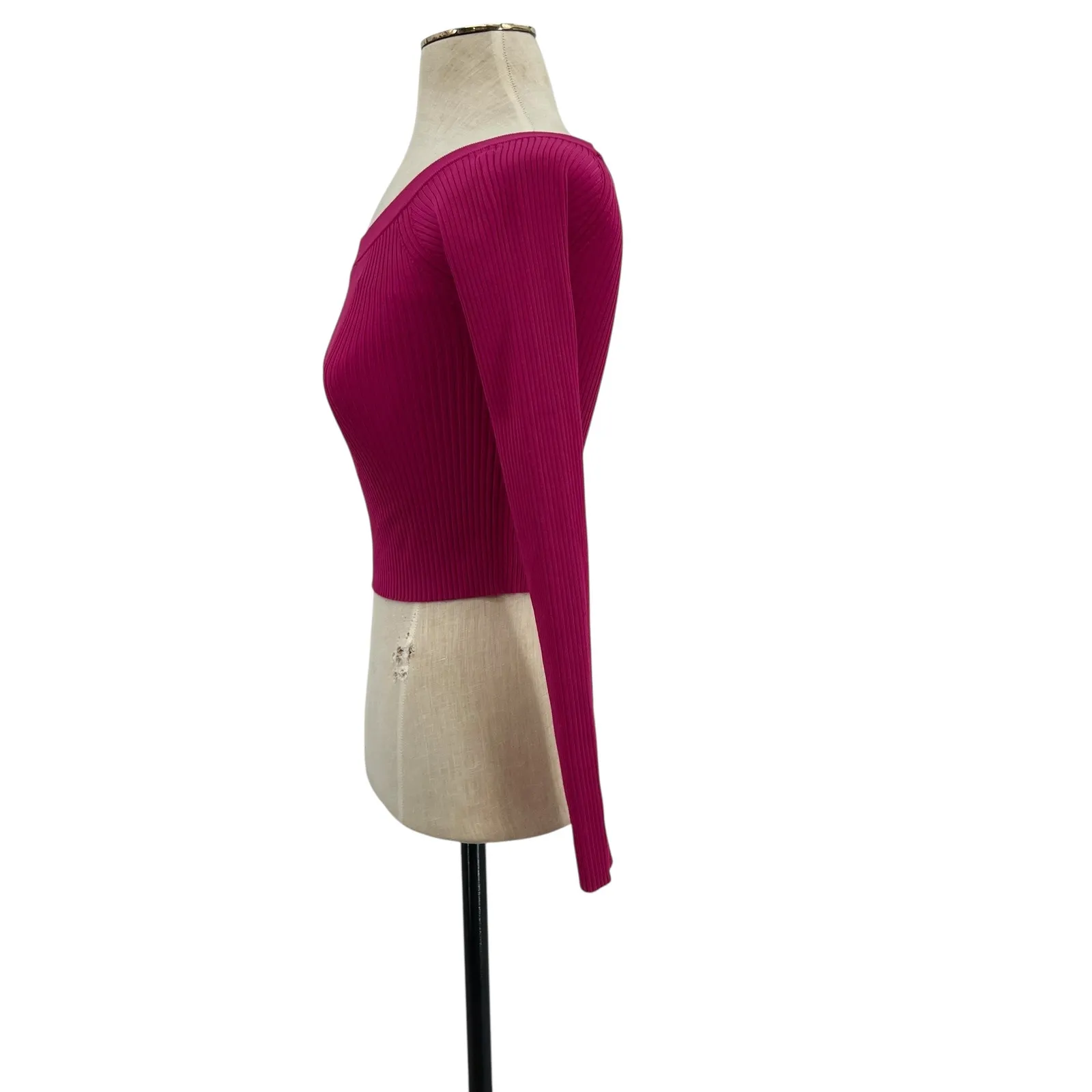 Alice + Olivia Jeanne Off Shoulder Knit Top Sweater‎ Pink Fuchsia Size Small - Image 7