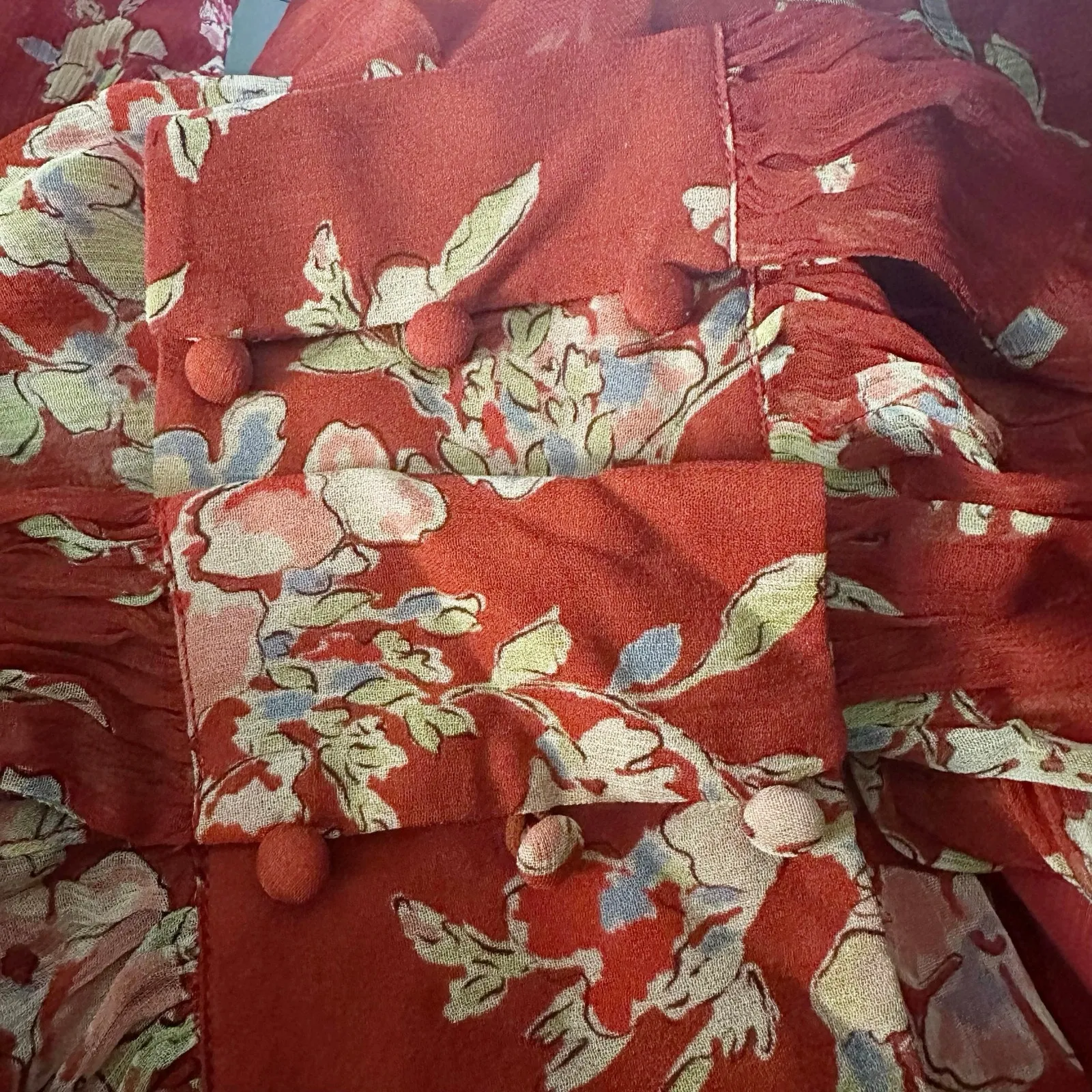 Rixo Elsie Chiffon Midi Dress in Red Bouquet Floral Merlot Size XS - Image 7