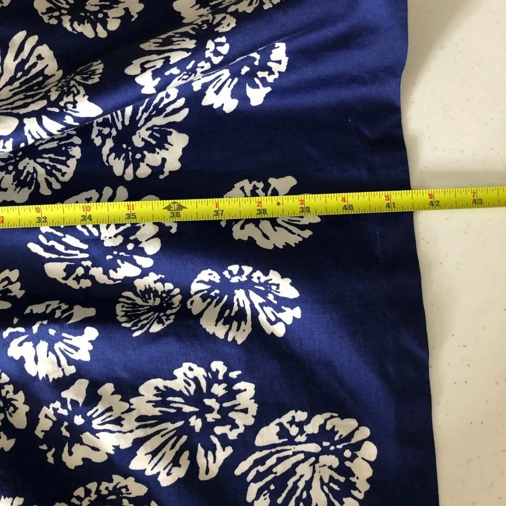 Anne Klein Dress A Line Belted Floral Cotton Blend Short Sleeve Blue White 8 - Image 10