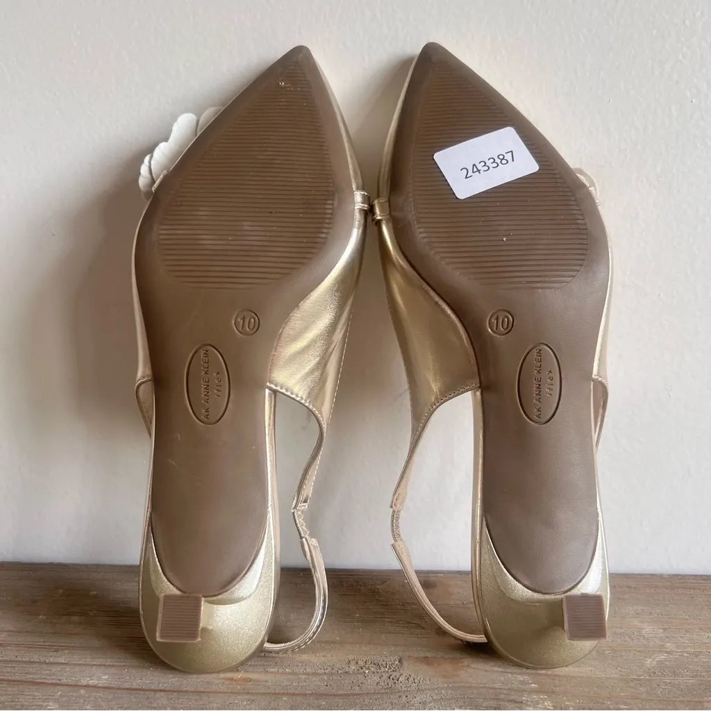 AK Anne Klein Flex Women's Gold Kitten Heel Slingback Shoe Size 10 #B1943 - Image 9