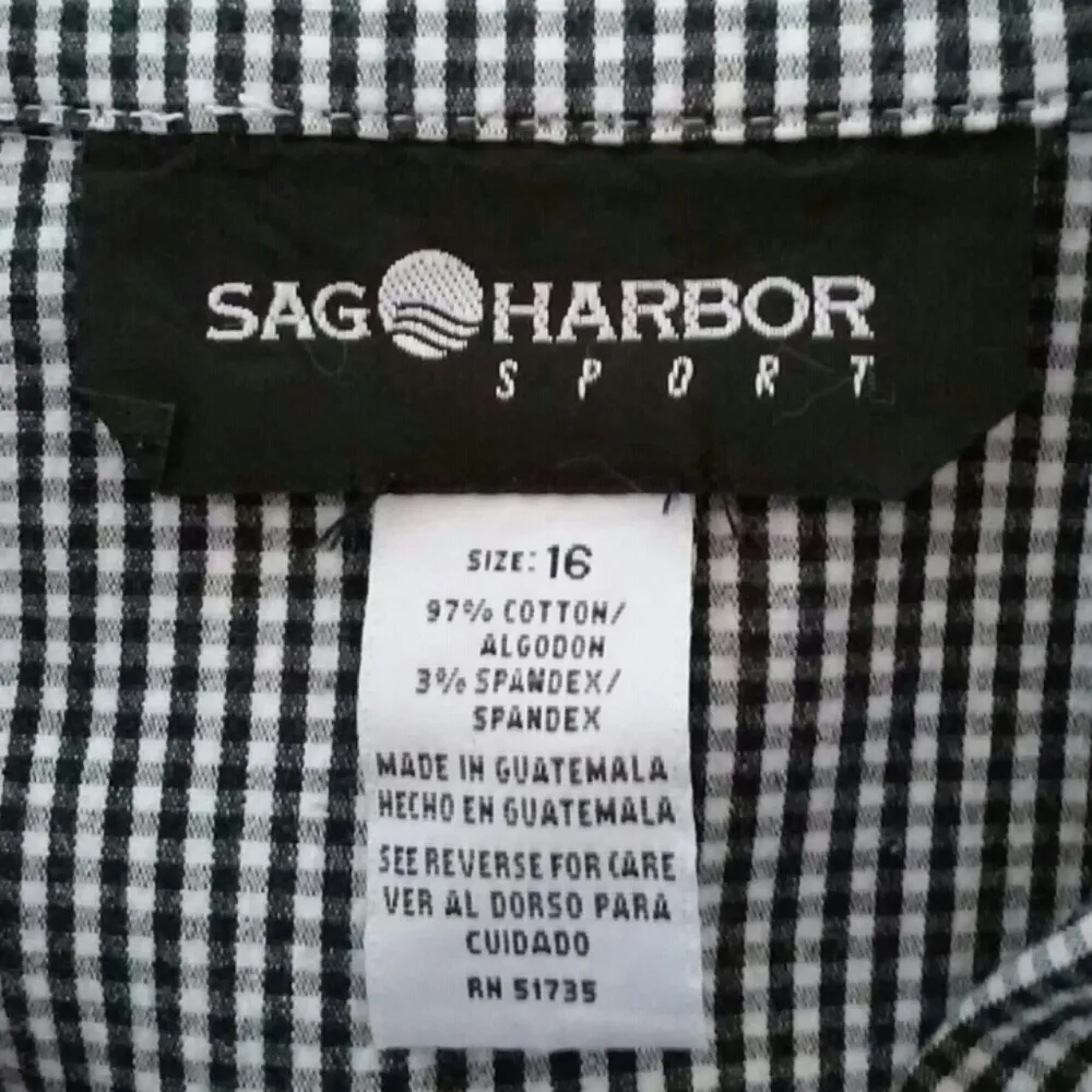 Sag Harbor  Black & White Gingham Down Button Top - Image 4