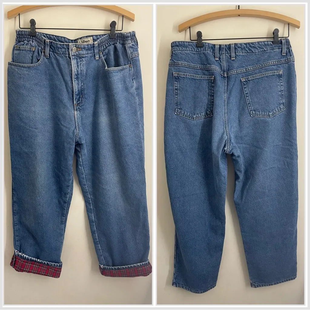 L.L. Bean Vintage Flannel Lined Jeans Size 18 Petite Made in Mexico - Image 2