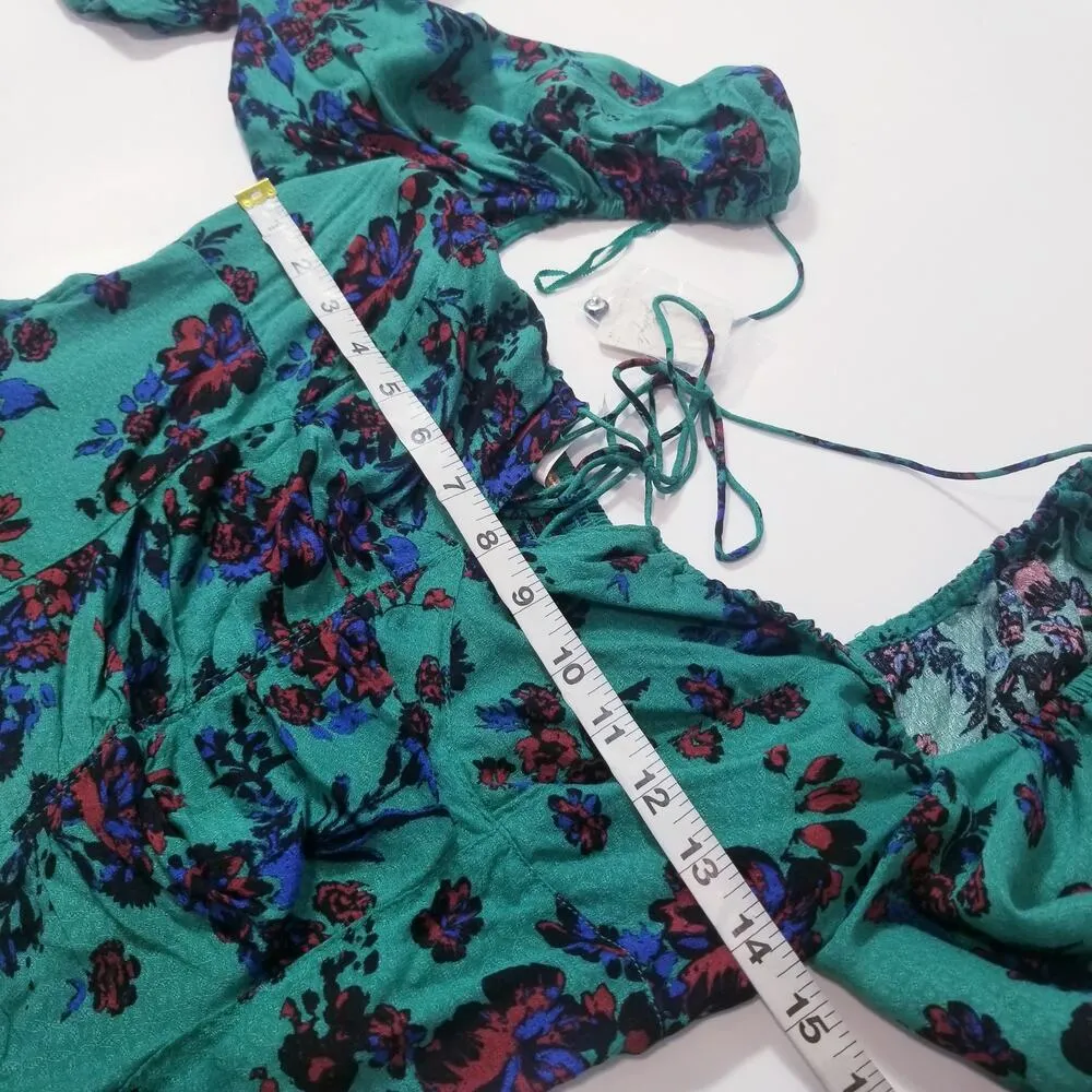 Free People Green Combo Floral Printed Hilary Crop Top Long Sleeves Blouse - Image 5