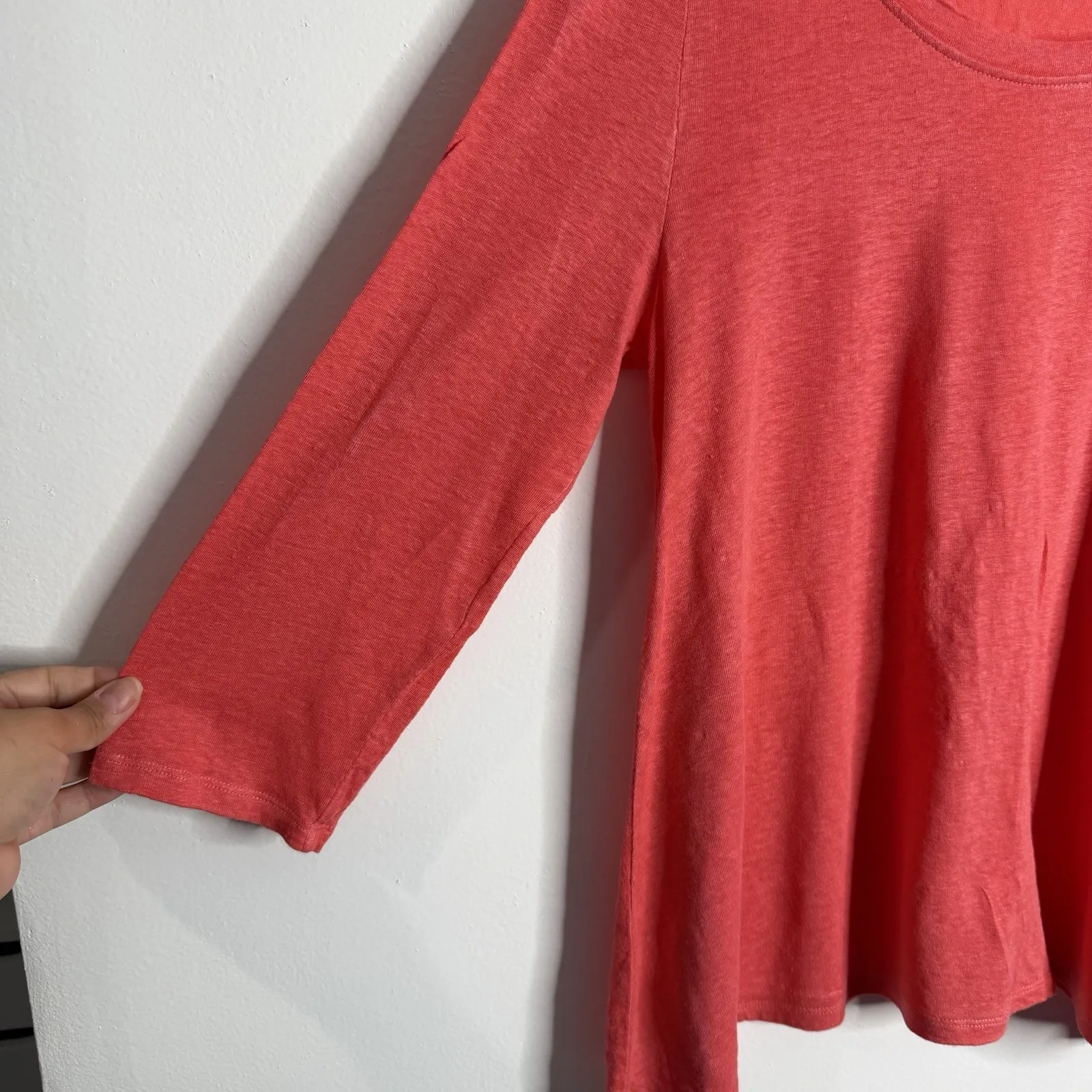 Eileen Fisher 100% Linen Scoop Neck 3/4 Sleeves Top Coral Medium Petite Stretch - Image 5