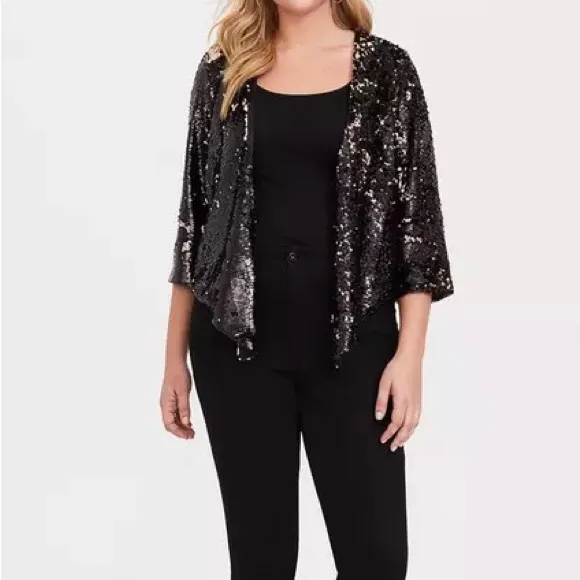Torrid Black Rose Gold Two-Tone Sequin Drape Jacket Size 1X/2X - Image 4