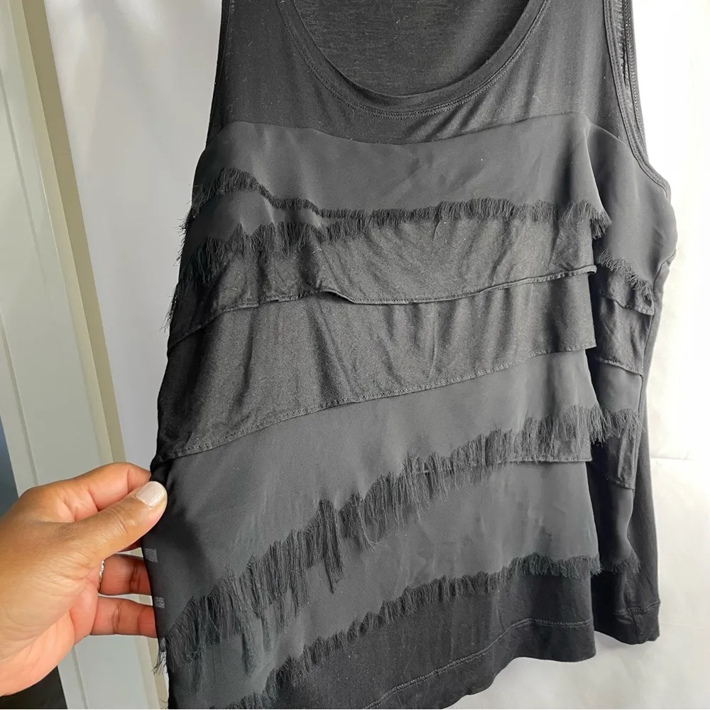 Banana Republic Chic Black Ruffled Tank Top XL Fringe Layered Festival Party - Image 3