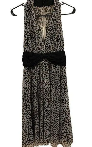 Maggy London Vintage 90s Hippie Eclectic Floral Halter Ruching Waist Mesh Dress - Image 1