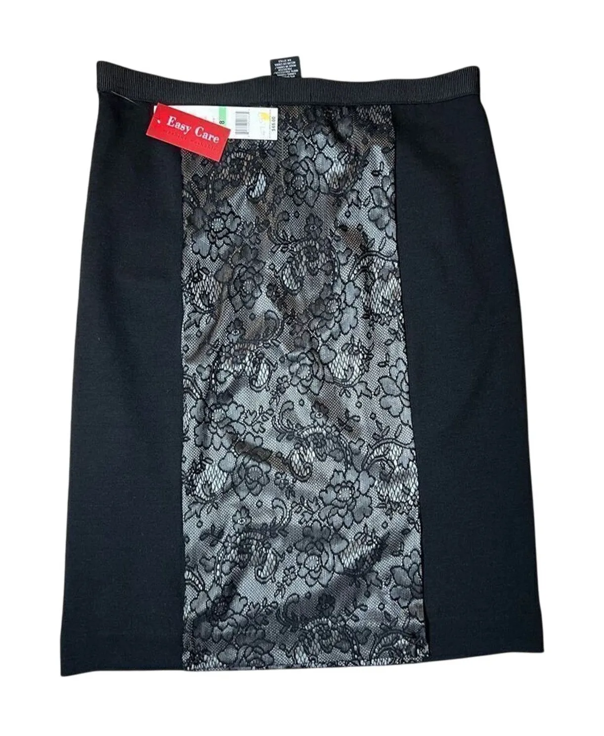 Rafaella Black Ponte Knit Lace Insert Straight Pencil Skirt 8 NWT Old Money - Image 1