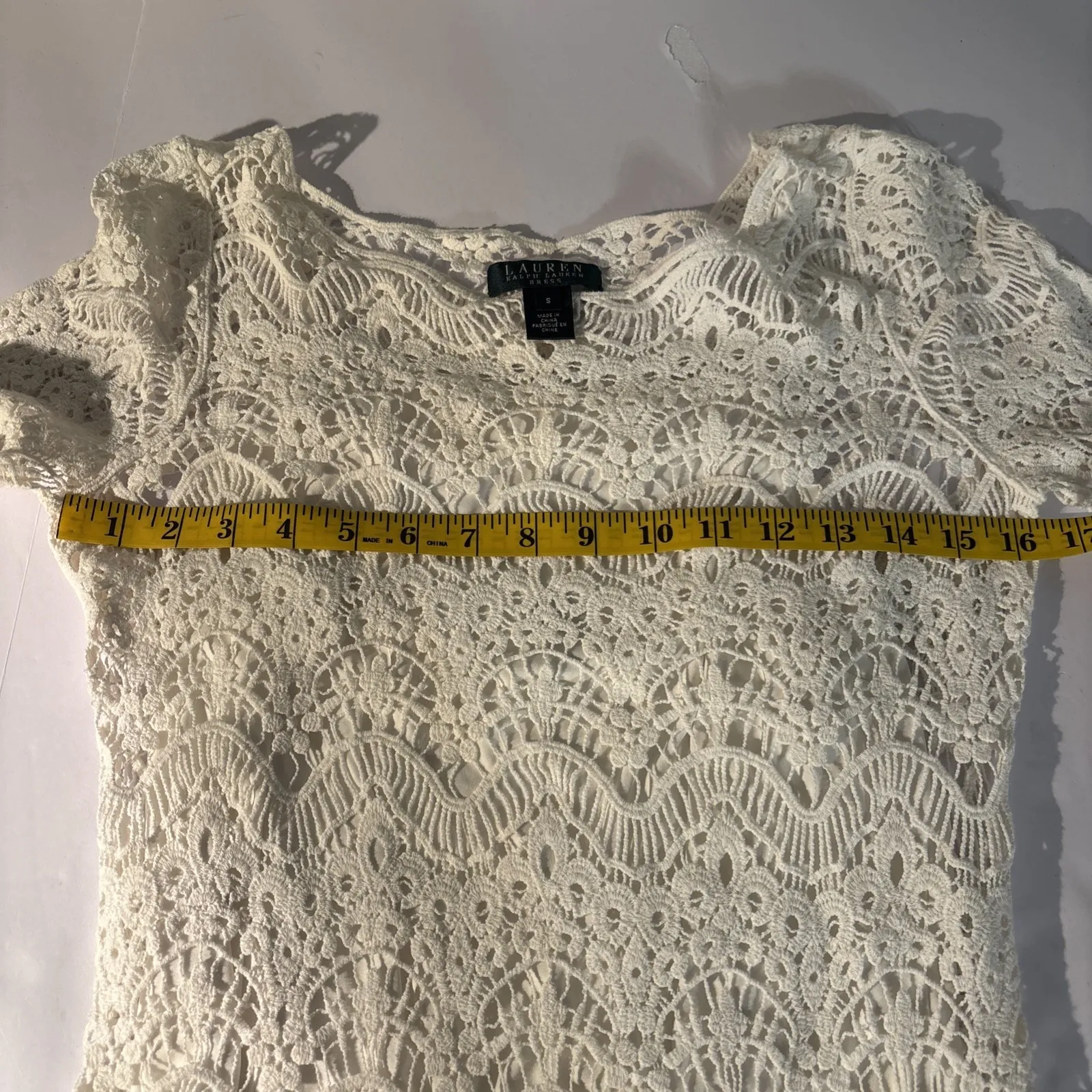 Lauren Ralph Lauren Dress Womens Small Sheath Crochet Eyelet 100% Cotton Career White - Image 4