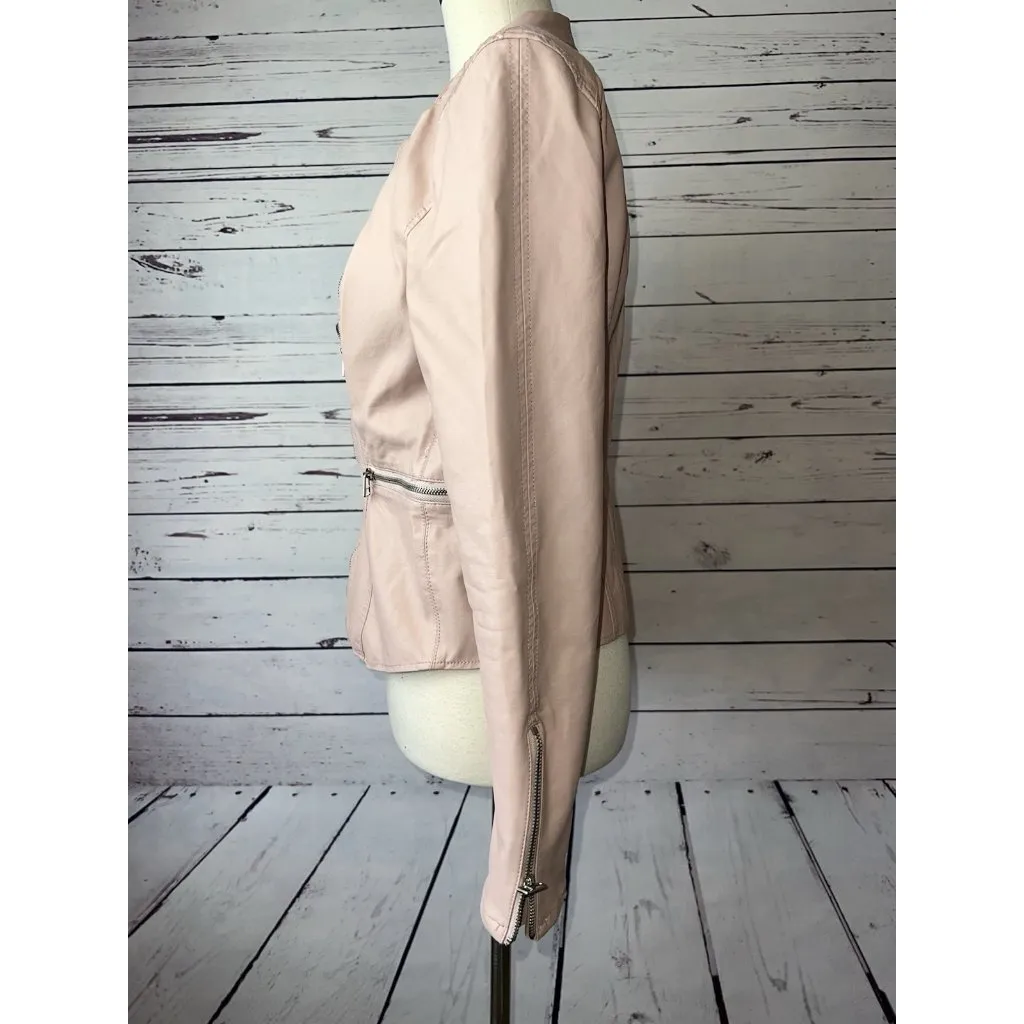 Blank NYC Zip Moto Jacket Faux‎ Leather Coat Medium Womens Full Zip Pink Grunge - Image 6