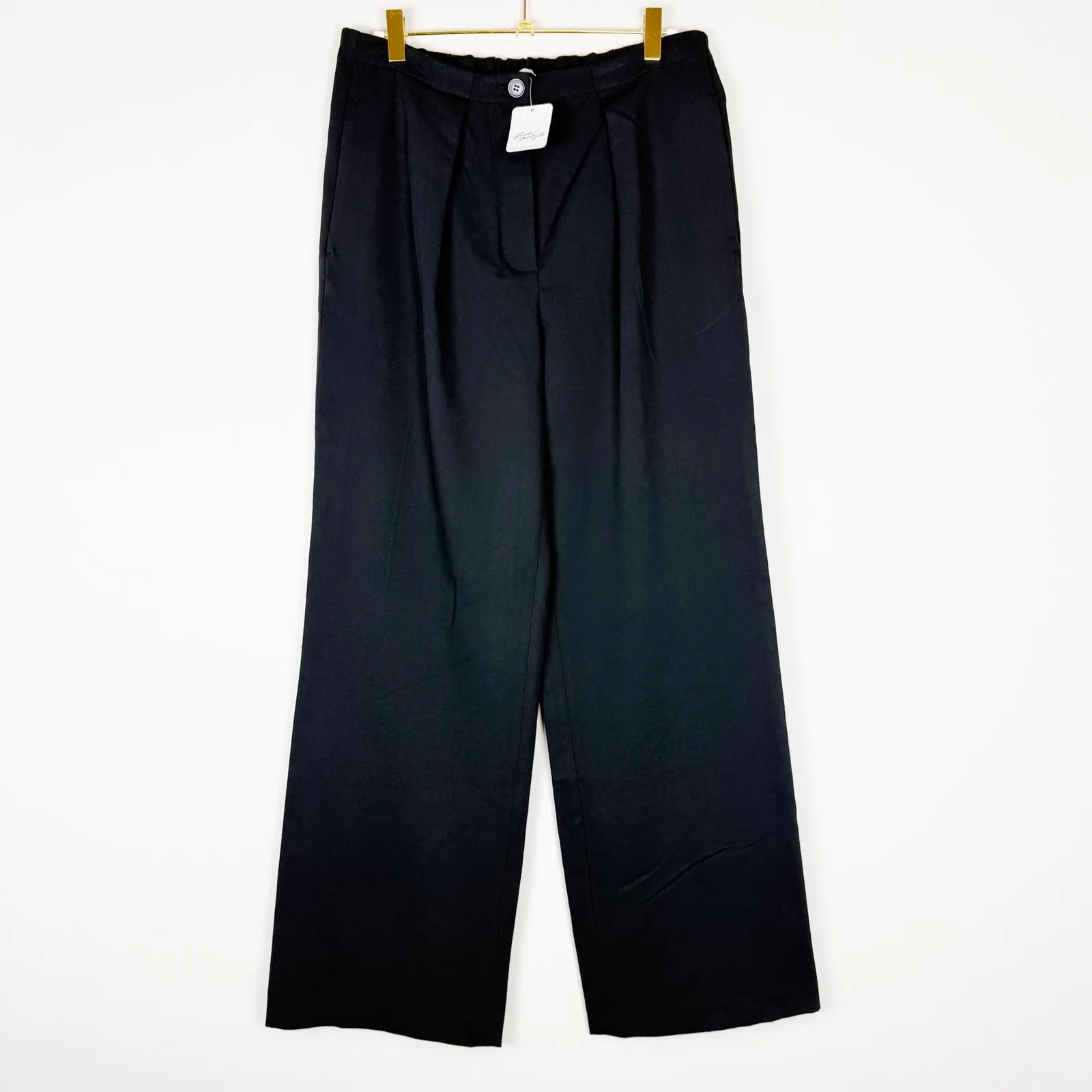 NWT Free People Tyler Menswear Trousers Black Pleated Wide Leg‎ Pants Size 10 - Image 6
