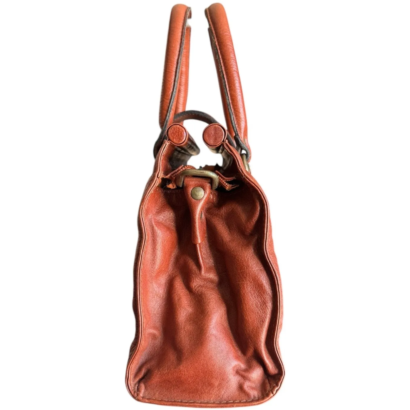 Vintage Sabiha Leather Boutique Cognac Satchel – Brass Lock, Made in India Brown - Image 15