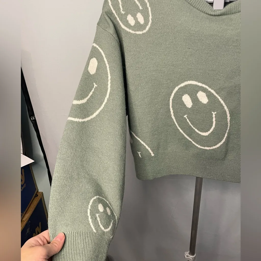 Altar’d‎ State cropped Green Smiley Face Sweater XS - Image 3