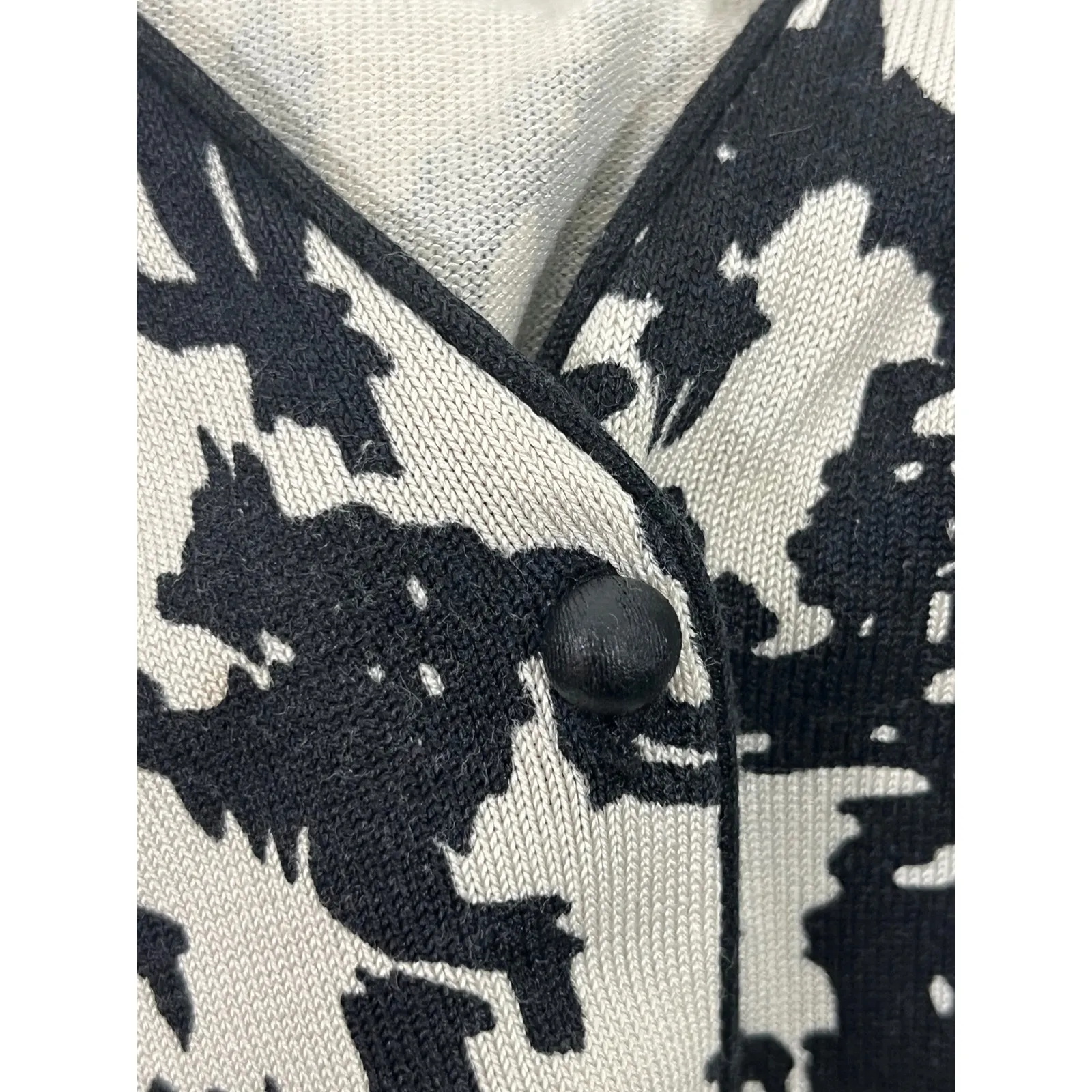 Josephine Chaus Women Cardigan Silk Blend Sweater V-Neck Button Up Black/Cream L - Image 5