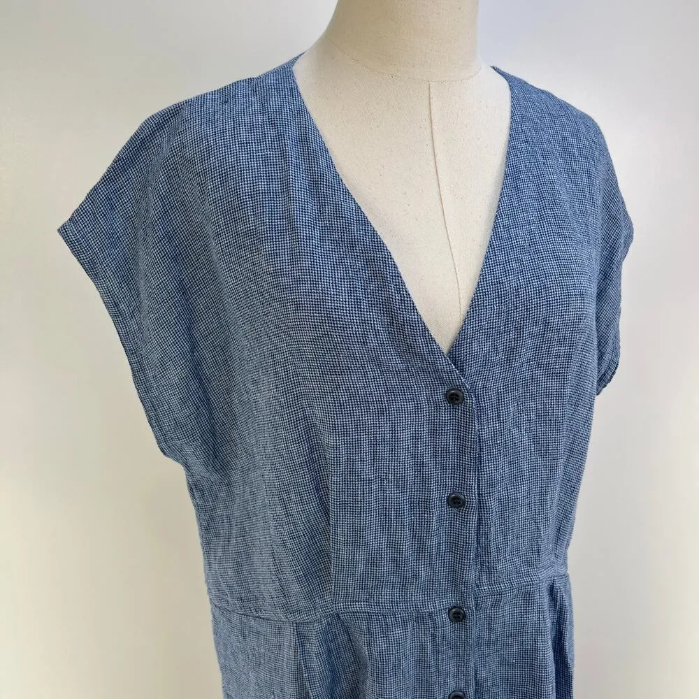 Poetry Linen Button Through Dress Blue Midi - Image 2