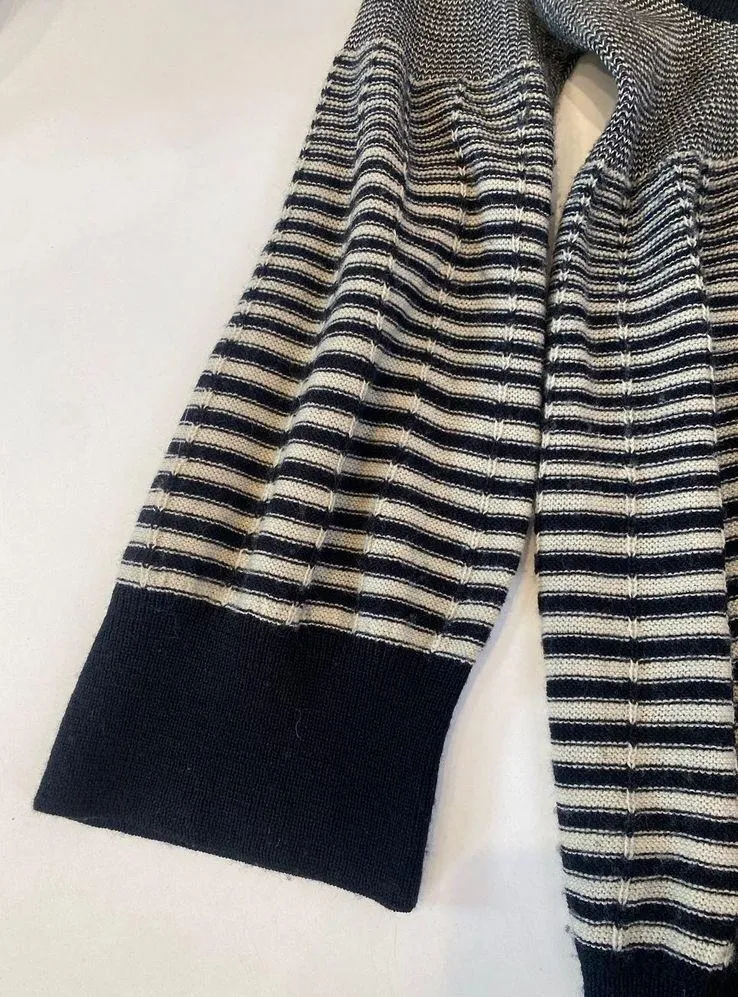 Free People Black Beige Scoop Neck Striped Sweater Sz M Wool Pullover - Image 9