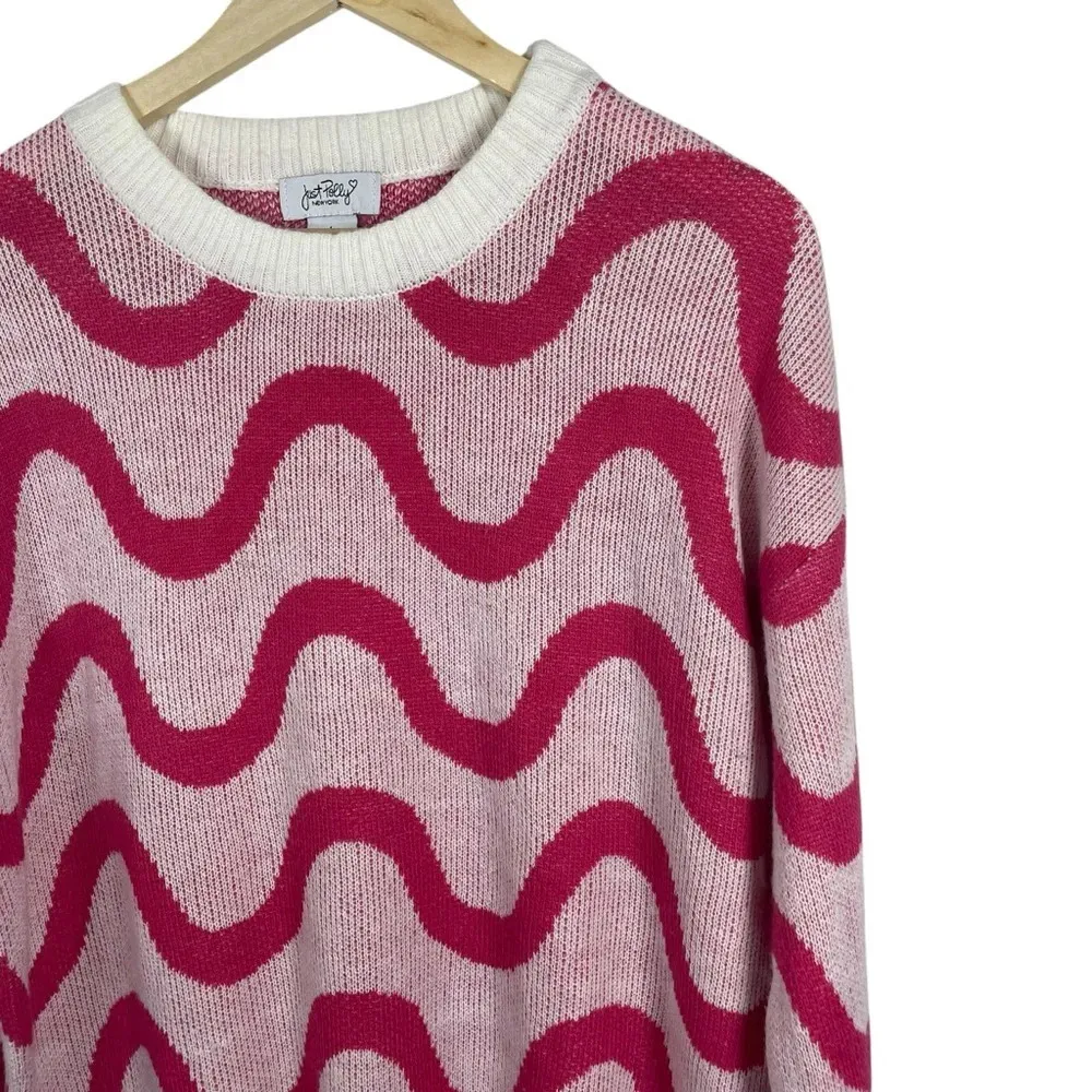 Just Polly Women’s Knit Wavy Crewneck Sweater in Pink Size L Size L - Image 5