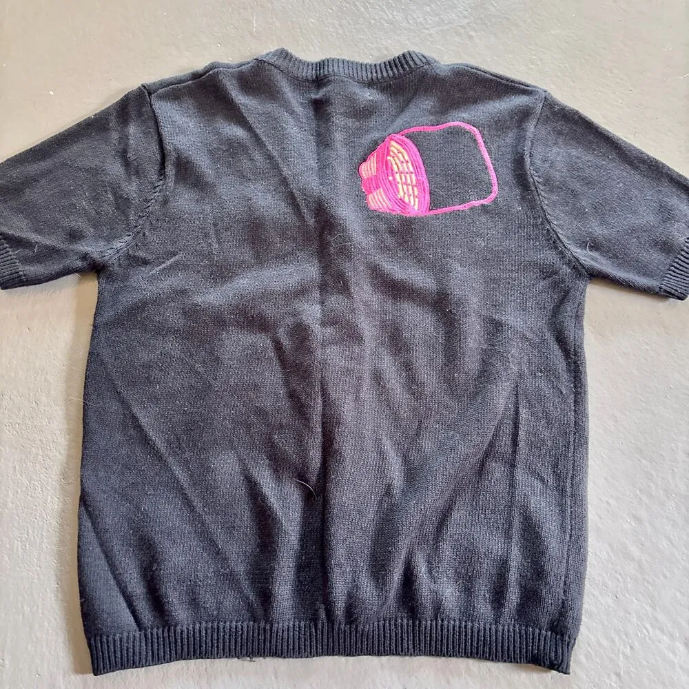 Vintage Terazzo Woven Basket Print Cardigan Cottagecore Sweater Size S - Image 7