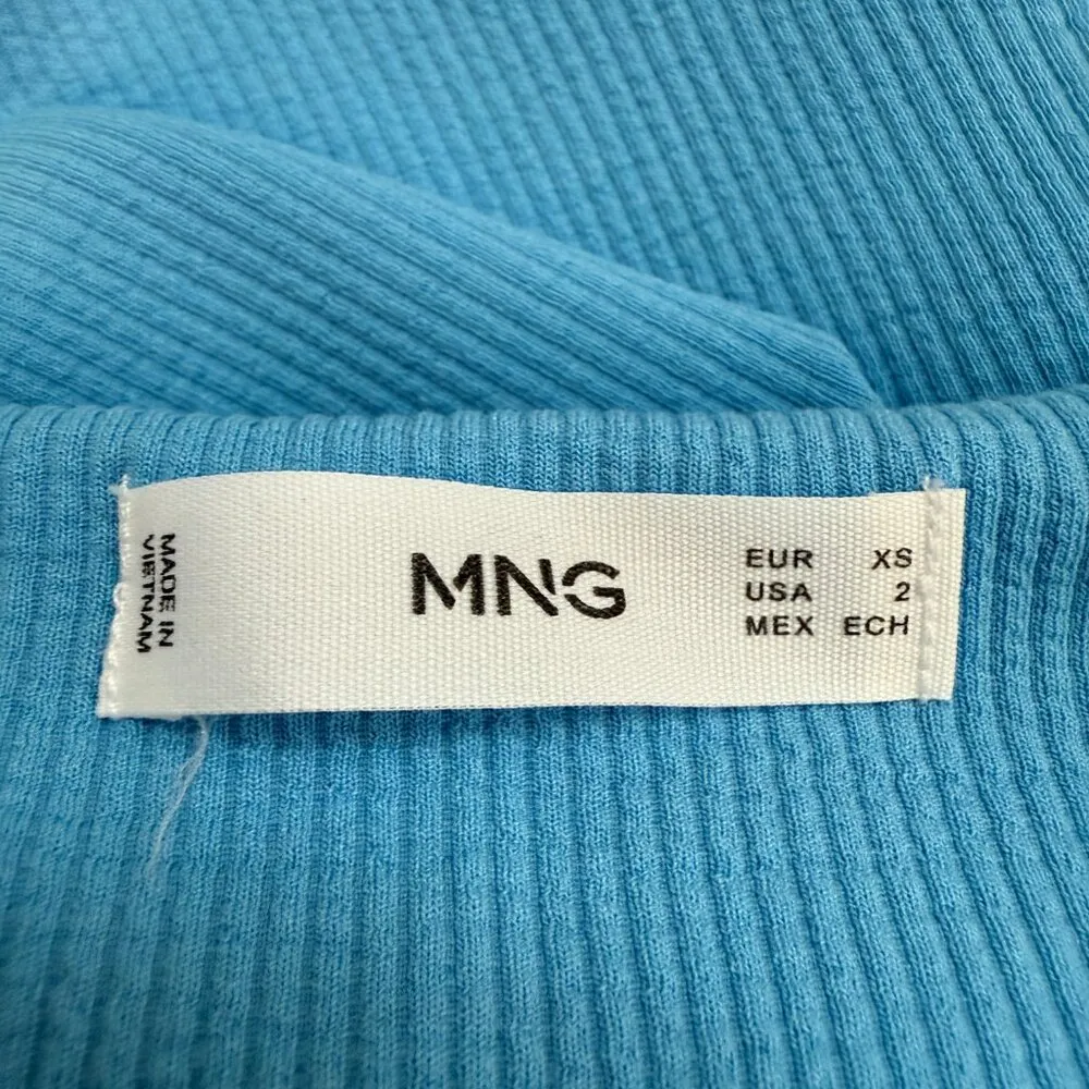 Mango Crisscross Strap Bodycon Mini Dress Women's 2 Blue Going Out Ribbed NWOT - Image 12