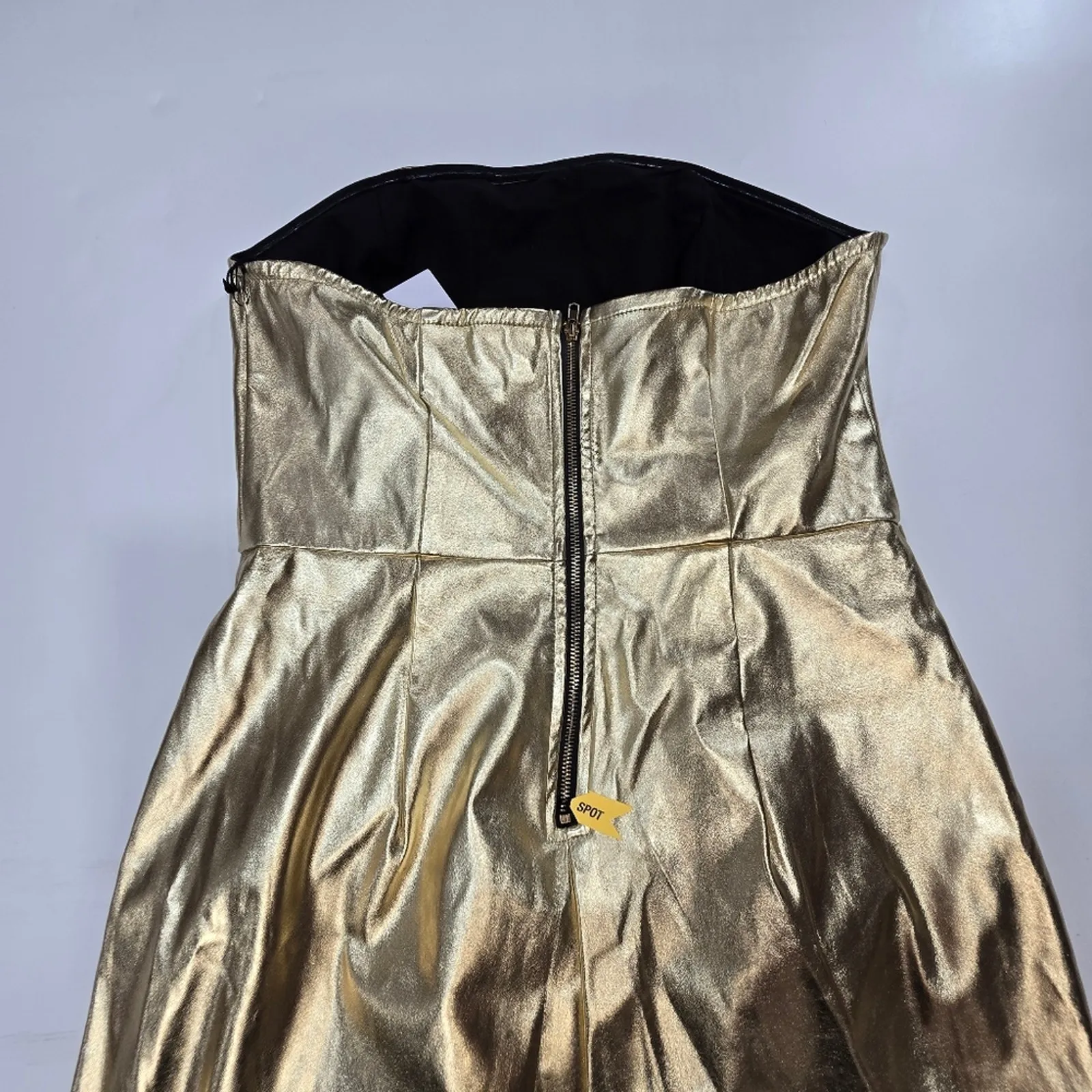 By the way Skylar Faux Leather Dress in Gold Metal Small - Image 10