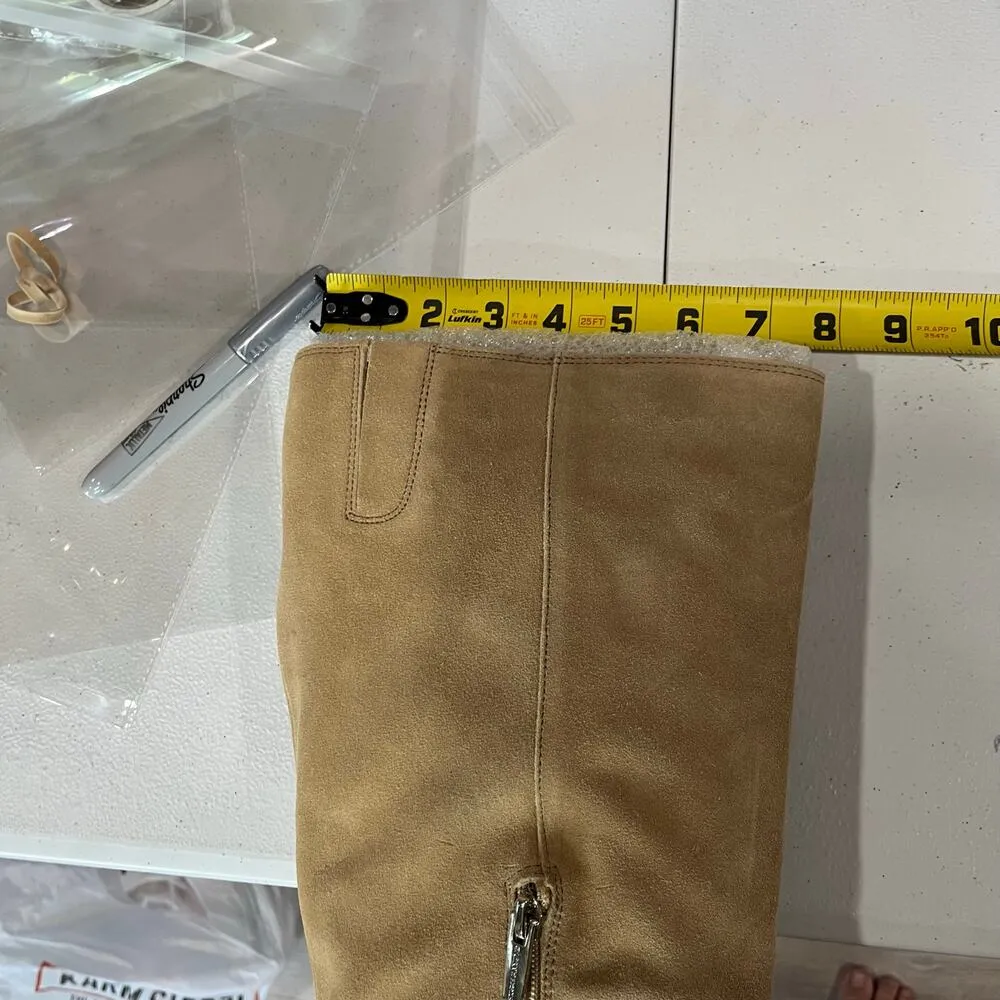 New Vince Camuto Sangeti Tall Boot TORTILLA SUEDE Tan Size 11 Block Heel Western - Image 11