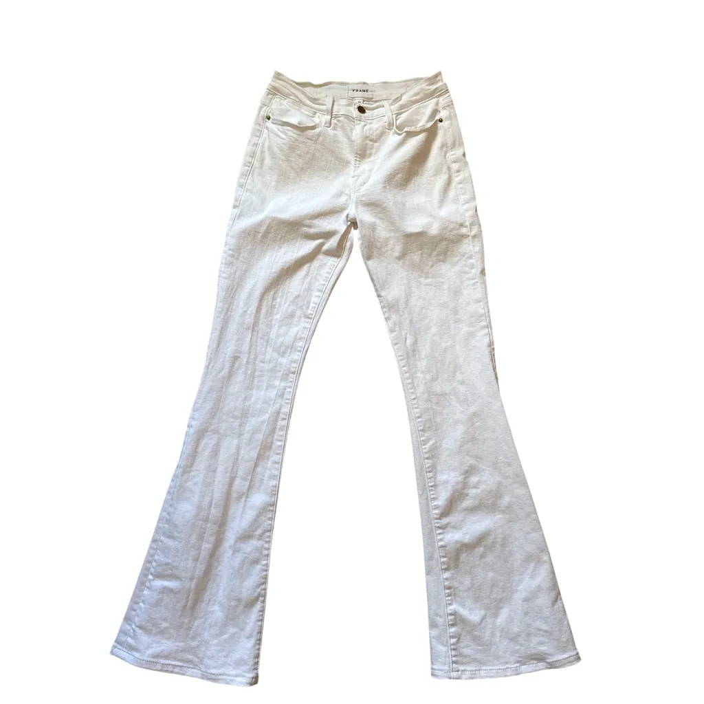 Frame Le High Flare Jeans Sz 27 White Denim Bell Bottom High Rise Preppy Luxury - Image 2