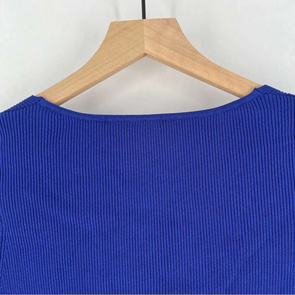 Live In Process Verso Cropped Wrap‎ Effect Ribbed Stretch Knit Top In Blue Size XL - Image 12