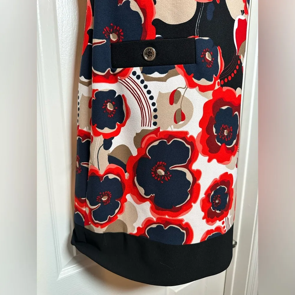 Tommy Hilfiger Classic Vintage Style Red/Navy Floral Signature Midi Dress Size 6 - Image 5
