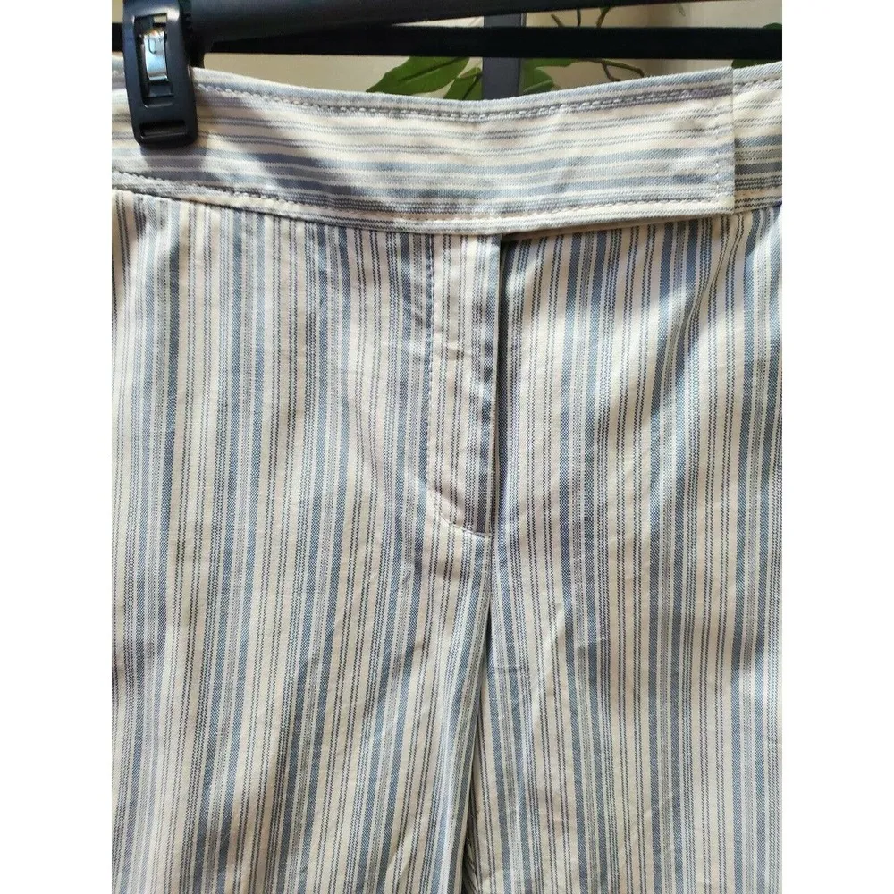 Ann Taylor Women White/Blue Striped Cotton Mid Rise Wide Leg Dress Pant Size 10 - Image 2