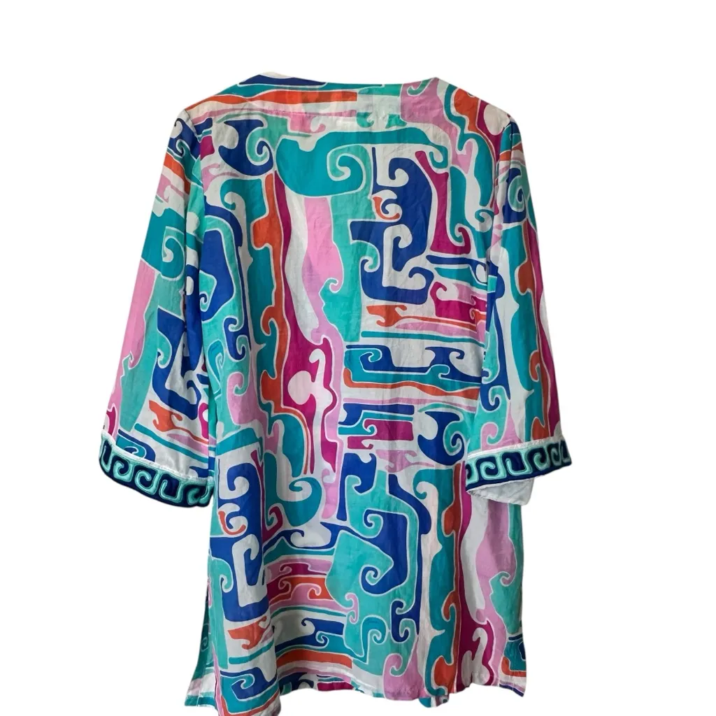 Trina Turk cascade Colorful Patterned  caftan Tunic swim cover up Dress S - Image 7