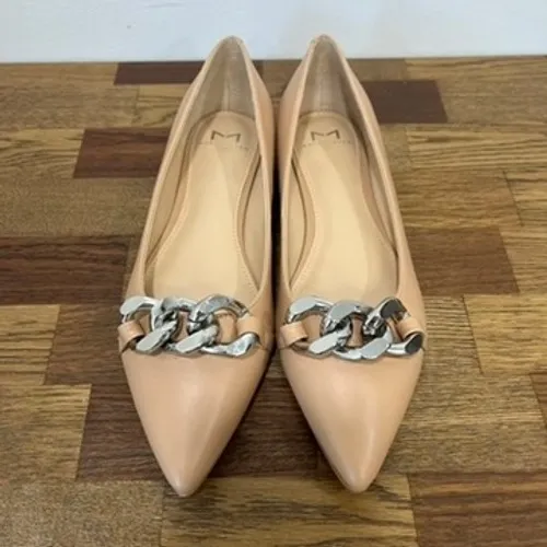 Marc Fisher Womens Seluna Flats 8 NEW $140 Beige‎ Leather Chain Point Toe Chic - Image 10