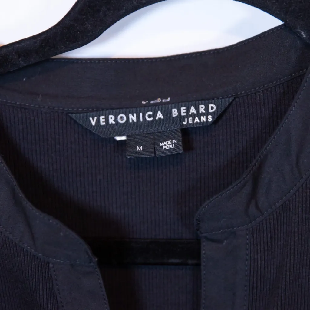 Veronica Beard Stafford Cotton Poplin V Neck Sleeveless Tiered Midi Dress Black - Image 2