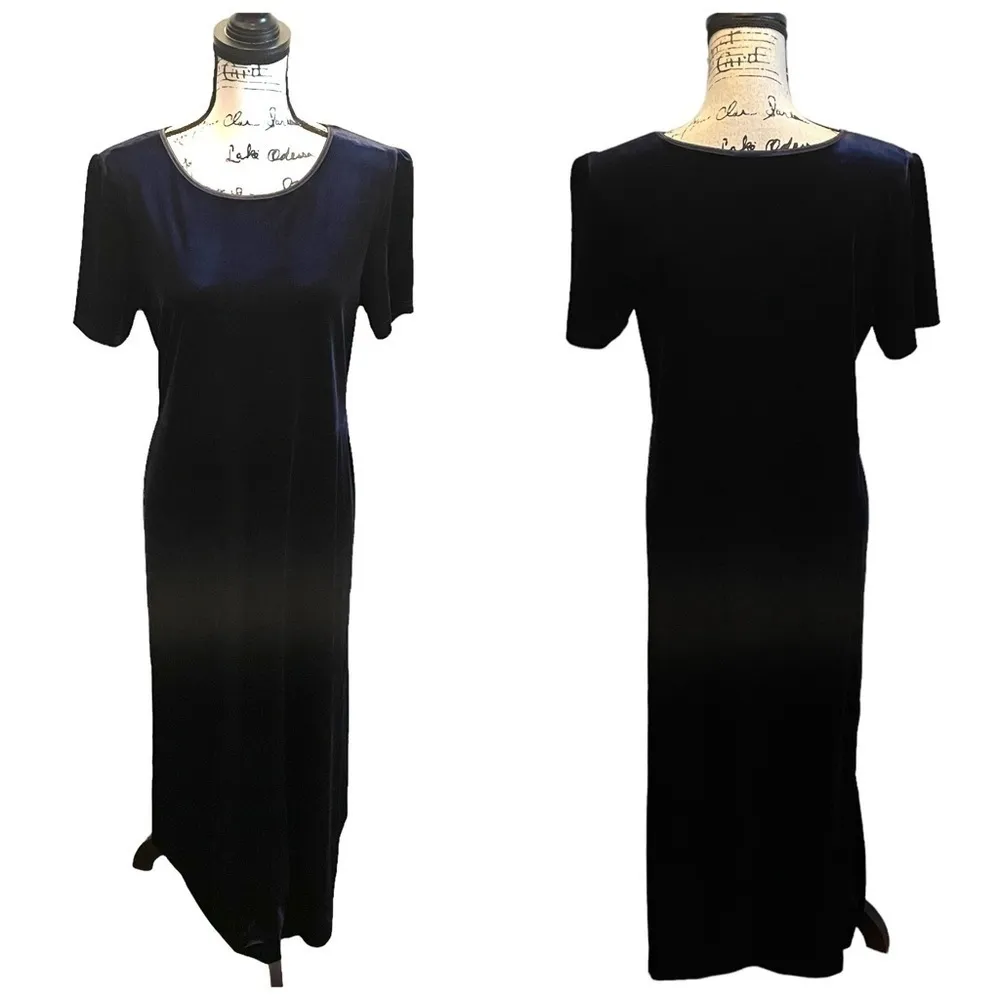 Laura Ashley Maxi Dress Navy Size Blue Size Large Velvet formal Y2K vintage - Image 13