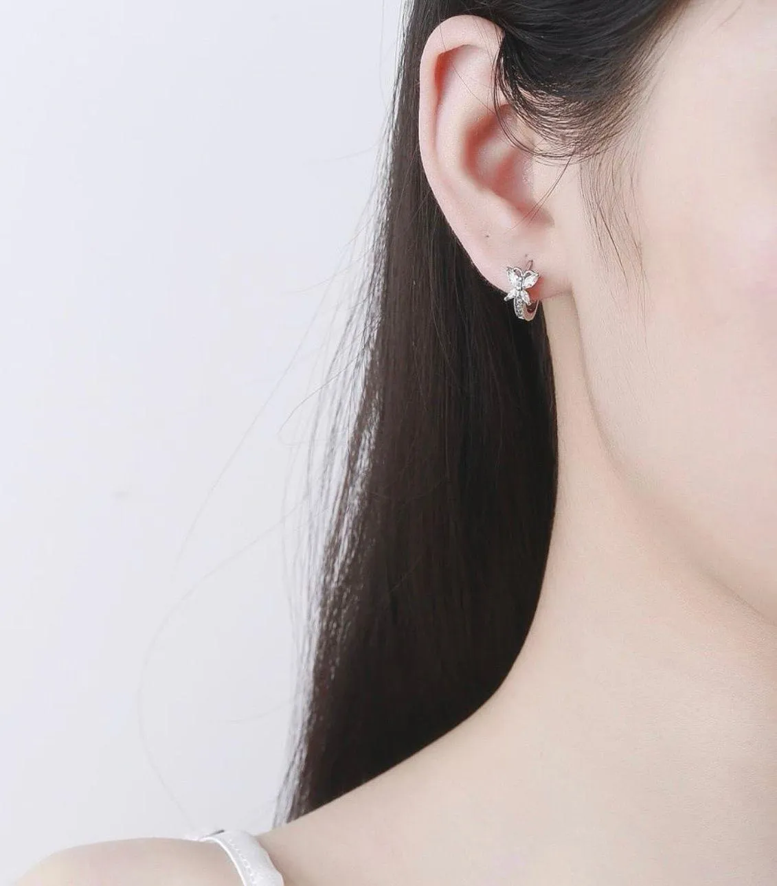 13mm Small CZ Butterfly Hoop Earrings for Women Silver - Image 4
