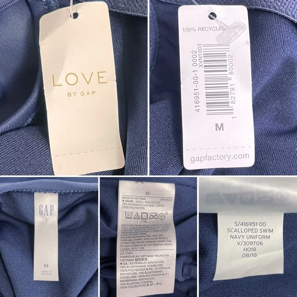 NWT GAP Scallop Trim One Piece Strappy Ruched Swimsuit Navy Blue Size Medium NEW - Image 12