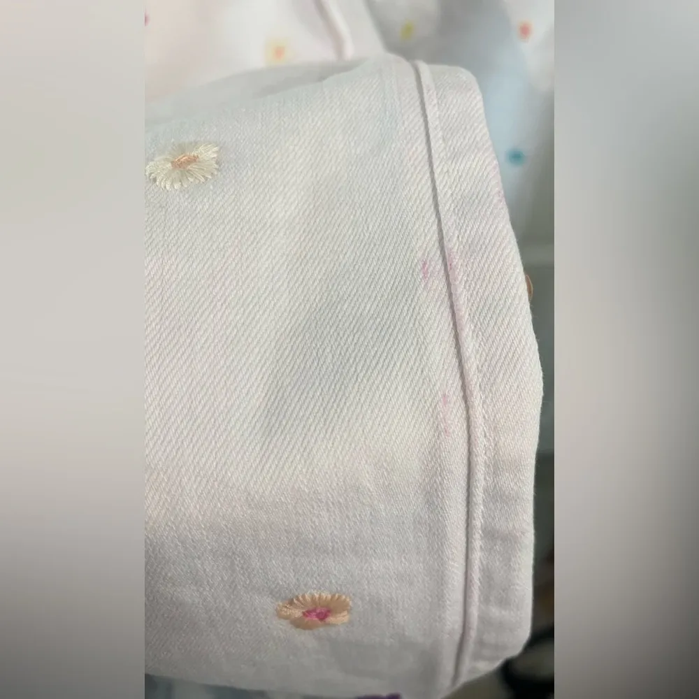 Tractr Blu White Straight Leg Flare Jeans Colorful Embroidery Flower Size 12/31 - Image 12