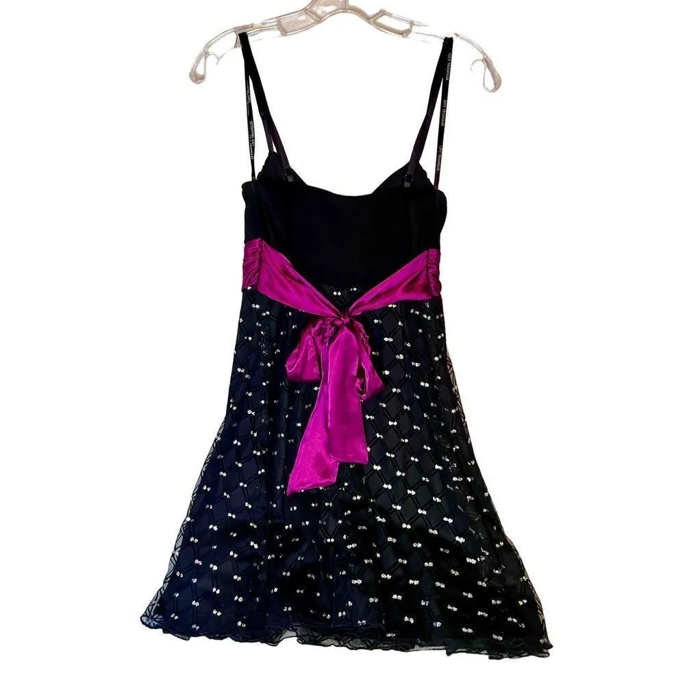 CITY TRIANGLES DRESS JUNIOR SIZE 7 Classic Black Dress W Pink Ribbon Belt - Image 2