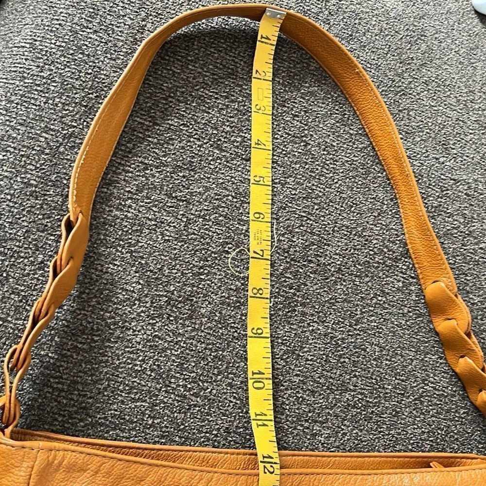 Genuine Leather Camel Shoulder Purse w/ Braided Accent & Silver-Tone Hardware - Image 16