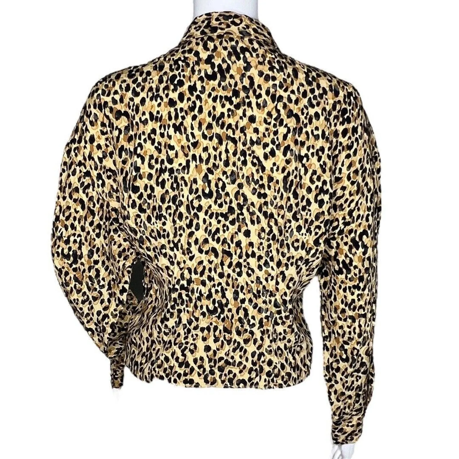 Zara Shirt Womens Extra Small Tan Black Leopard‎ Cheetah Button Up Rocker Edgy - Image 4