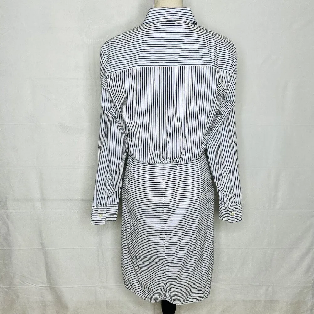Gap Button-Down Shirt Dress Long-Sleeve Striped Gathered Waist Cotton Sz M - Image 7