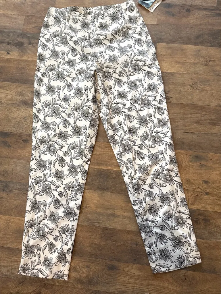Madison Studio Monochrome Floral side zip stretch pants sz 10 nwt Black - Image 1