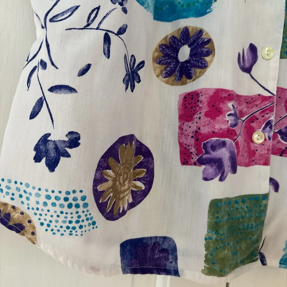 Vintage Act III Made in USA Button Up‎ Cuffed Floral Seashell Shirt Size XL 16 White - Image 5