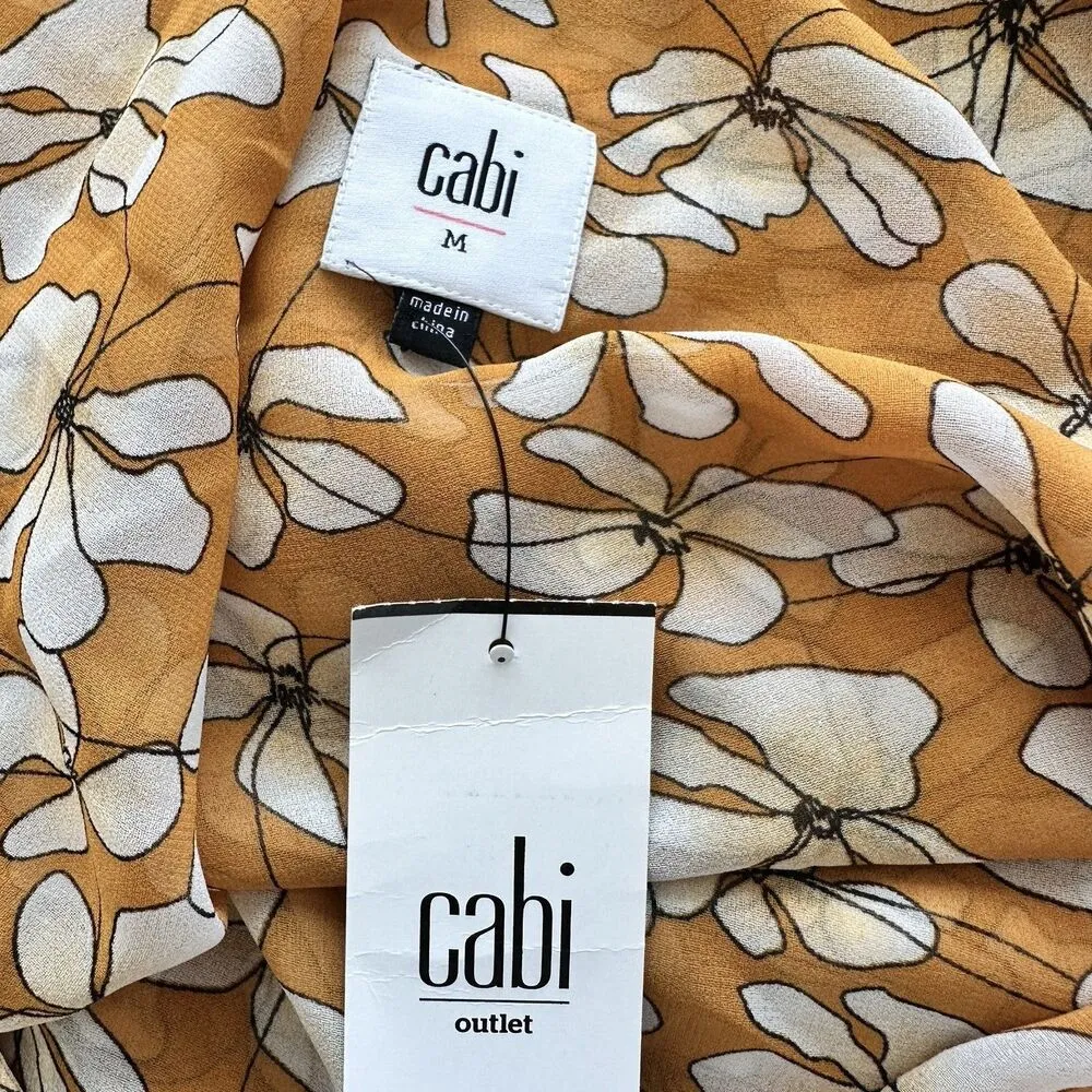 NWT Cabi  M Thrive Blouse Butterscotch Yellow Floral short sleeves sheer blouse - Image 7