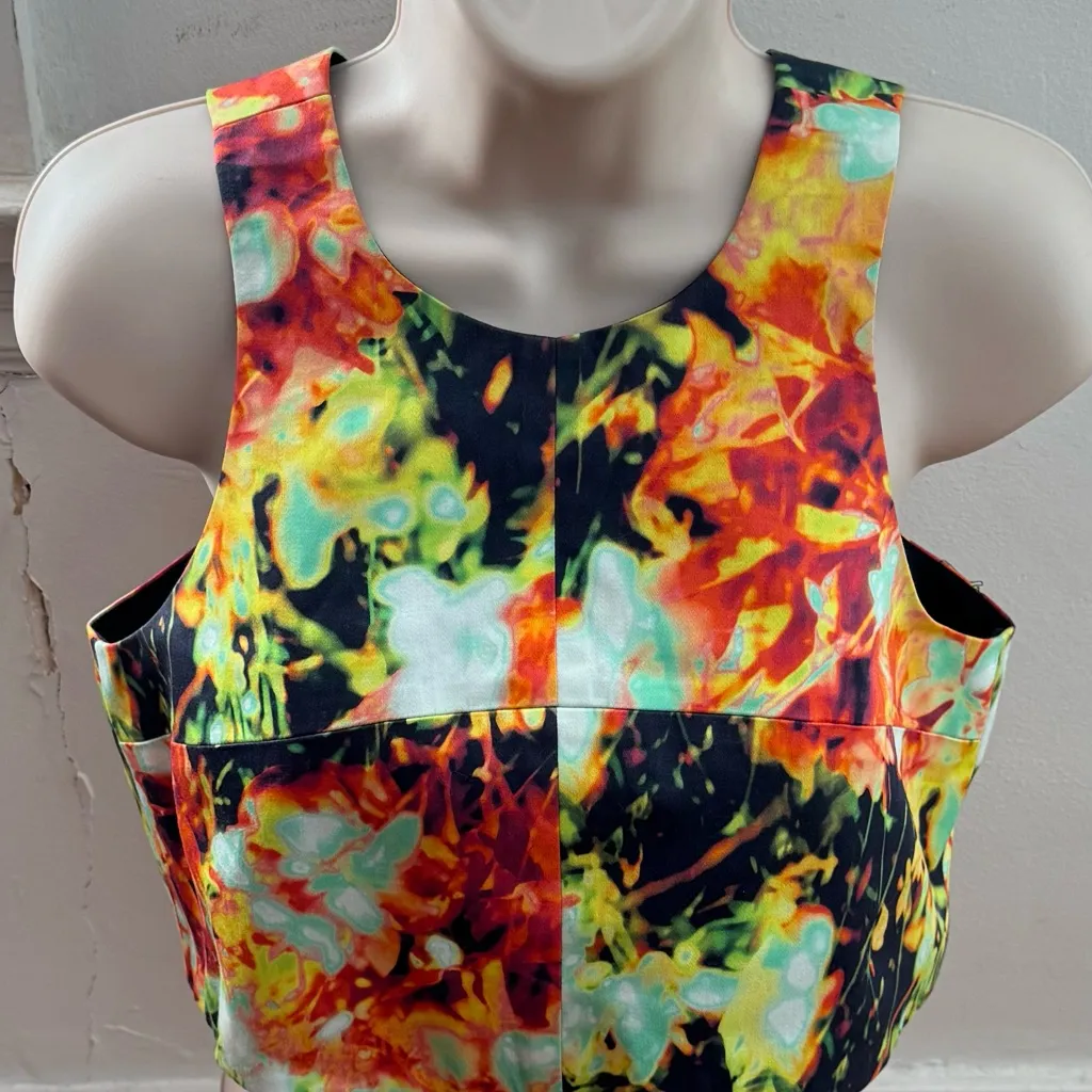 Anthropologie Black Halo Colorful Abstract Crop Top, size 2 zipper back lined - Image 1