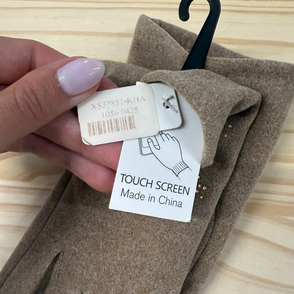 Elegant Khaki Gloves with Pearl Beads Tan - Image 4